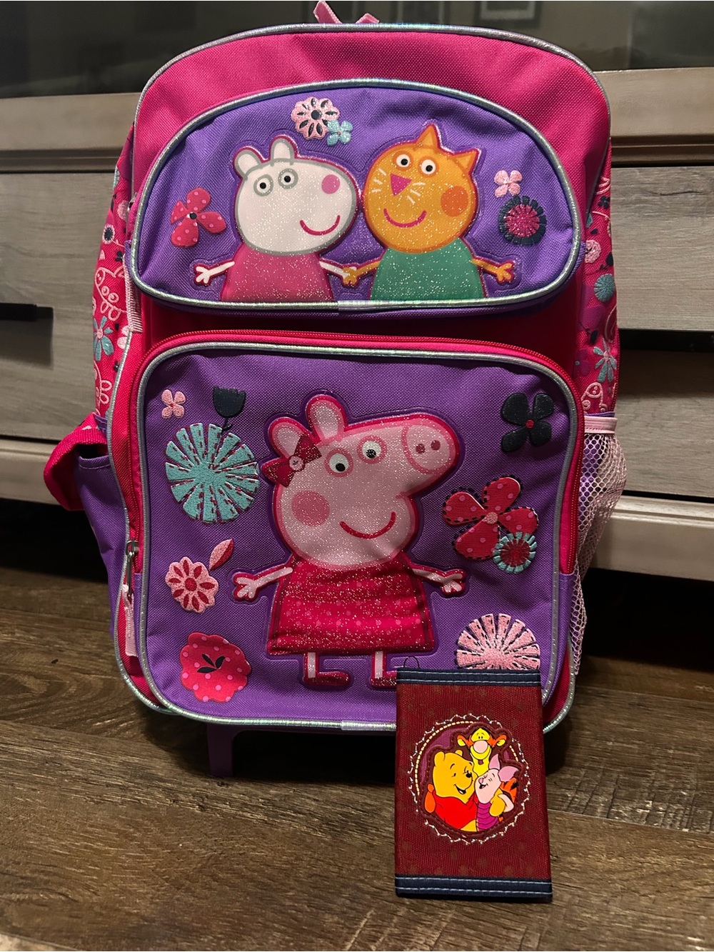 Vintage Y2K 16inch Peppa Pig Glitter Rolling Backpack + Backpack